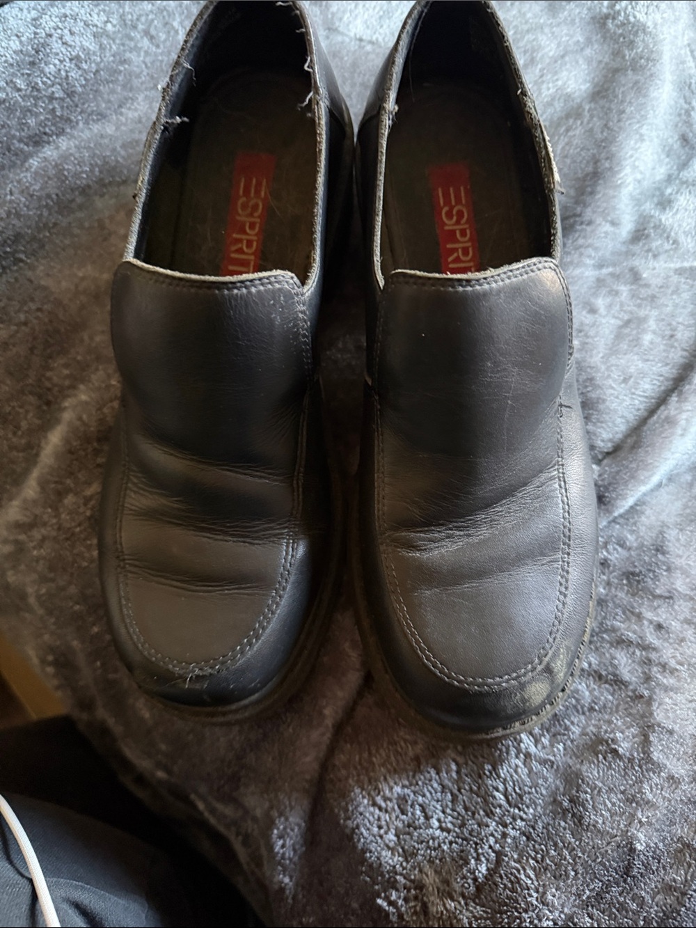 Esprit Black Leather Slip-On Lug Sole Loafer